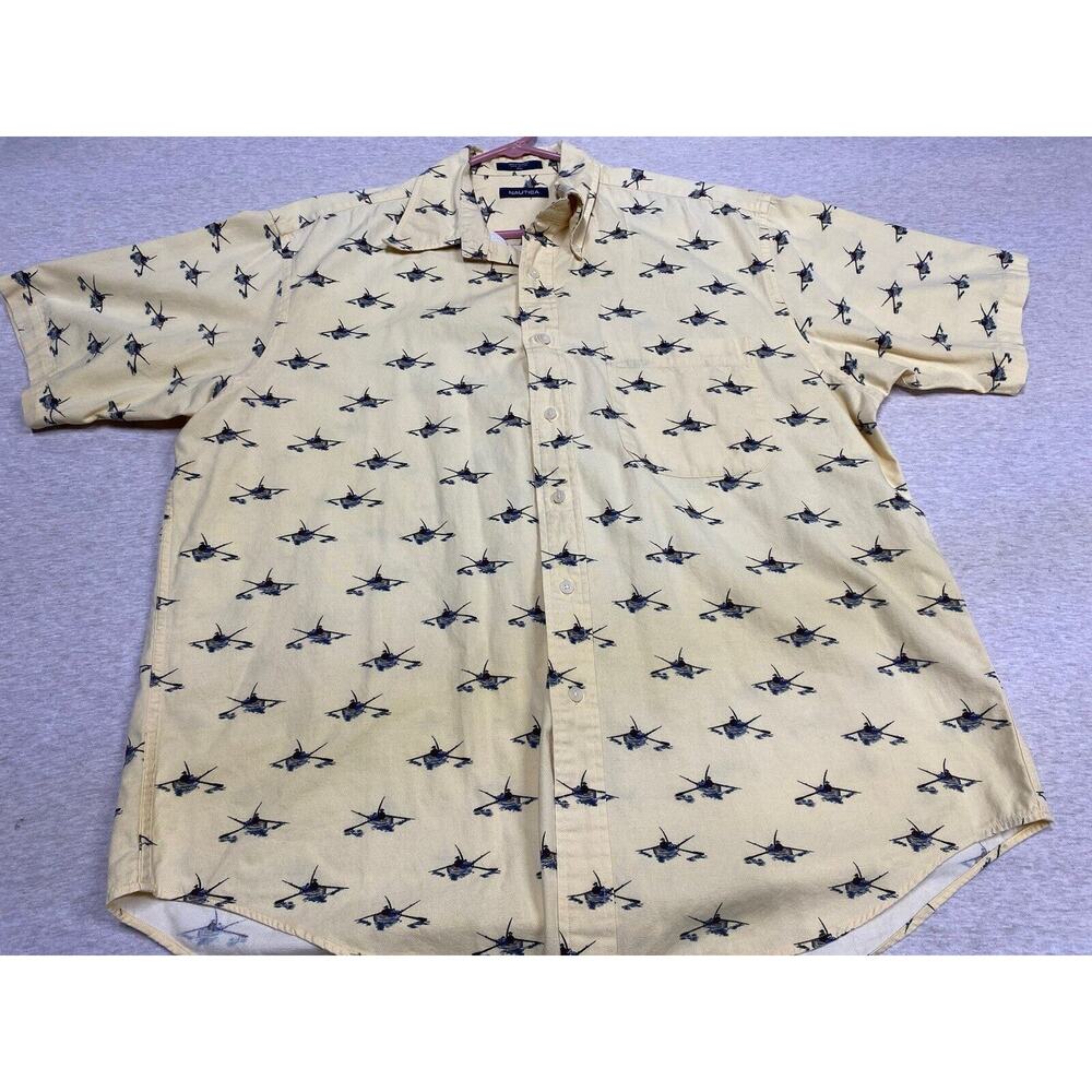 Nautica Fishing Design Button Up Short Sleeve Fishing Shirt Size XL